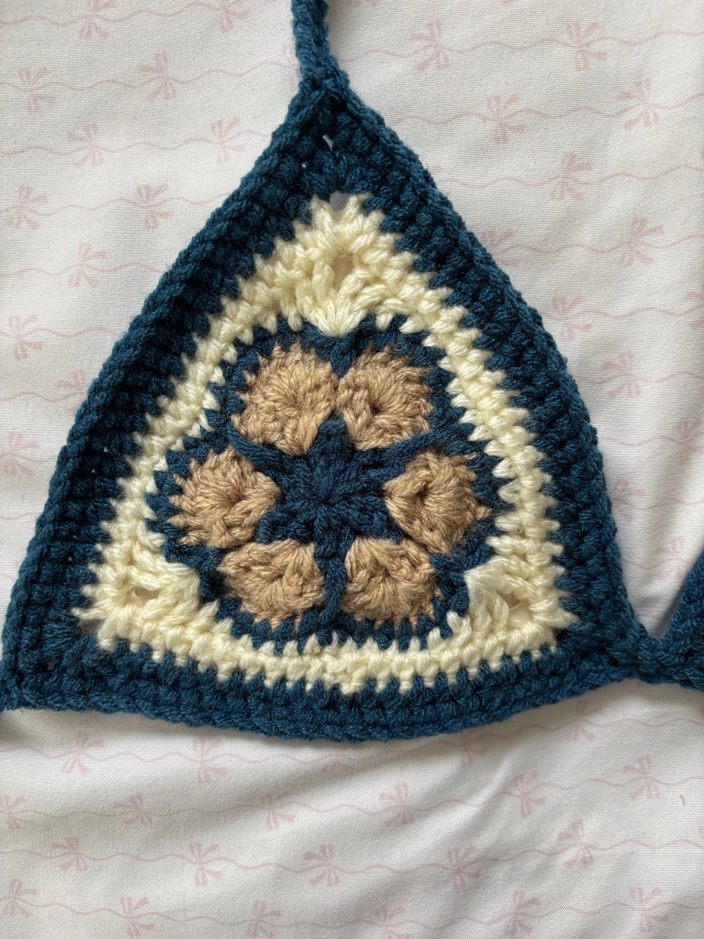 Blue and Tan Crochet Flower Bikini